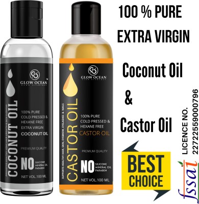 glowocean Cold-Pressed Castor Oil & Virgin Coconut Oil Combo Hair Oil(200 ml)