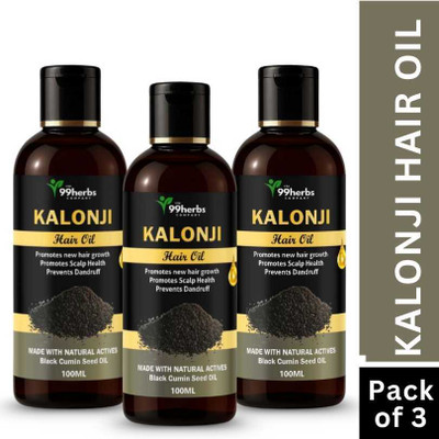 The 99 Herbs Company 99HERBS Kalonji Oil 100ml – Pack of 3 | Hair Growth & Scalp Nourishing Oil Hair Oil(100 g)
