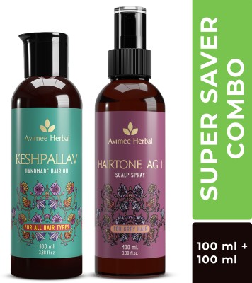 Avimee Herbal Keshpallav Hair Oil (100mL)+Hairtone AG1 Scalp Spray (100mL) (Super Saver Combo) Hair Oil(200 ml)