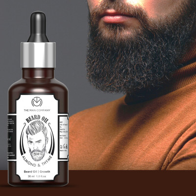THE MAN COMPANY Beard Oil for Growing Beard Faster with Almond & Thyme, 100% Natural, Best Beard Growth Oil for Men, Nourishes & Strengthens Uneven Patchy Beard - 30ML Hair Oil(30 ml)