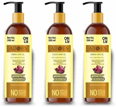 Alloes Pharmaceuticals Red Onion Oil with Blackseed for Hair regrowth with Pump Applicator Oil-200 X3 Hair Oil(600 ml)