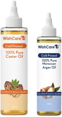 WishCare Premium Cold Pressed Castor Oil (200ML) & Pure Moroccan Argan OiL (100ML) Hair Oil(300 ml)