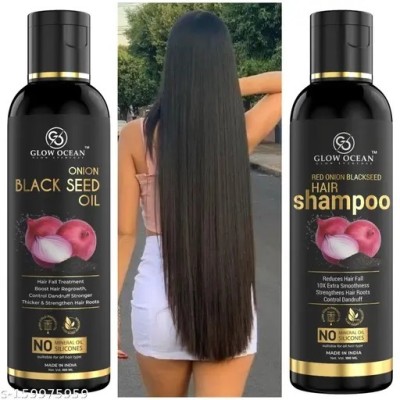 glowocean Red Onion Black Seed Hair Shampoo and ocean onion  Hair Oil(200 ml)