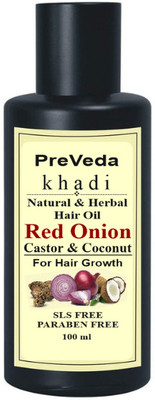 PreVeda Khadi Red Onion Castor & Coconut fast hair regrowth Oil Hair Oil(100 ml)