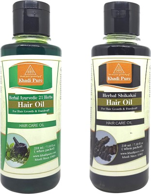 Khadi Pure Herbal Shikakai & 21 Herbs Hair oil Pack of 2 (420ml) Hair Oil(420 ml)