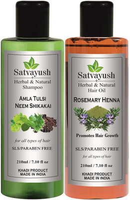 Satvayush Herbal Amla Tulsi Neem Shikakai Shampoo & Rosemary Henaa Hair Growth Hair Oil(420 ml)