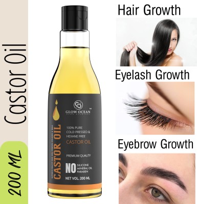 glowocean Pure Castor Oil - Virgin & Cold Pressed Oil for Hair,Skin ,Eyelashes & Eyebrow Hair Oil(200 ml)