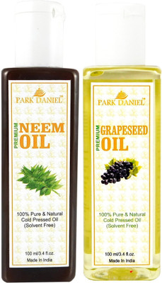 PARK DANIEL Organic Neem oil and Grape seed oil - Natural & Undiluted combo of 2 bottles of 100 ml (200ml)(200 ml)