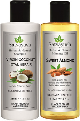 Satvayush Herbal Coconut Total Repair Shampoo & Sweet Almond Anti Dandruff Hair Oil(420 ml)