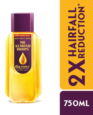 BAJAJ Almond Drops Hair Oil|6X Vitamin E Nourishment|Non-Sticky Hair Oil 750ml Hair Oil  (750 Ml) For Rs. 280 @ 45 %