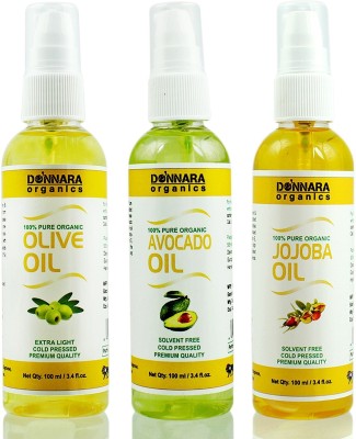 Donnara Organics Premium Olive oil, Avocado oil & Jojoba oil Combo pack of 3 bottles of 100ml(300 ml) Hair Oil(300 ml)