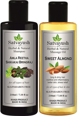 Satvayush Herbal Amla Reetha Shikakai Bhringraj Shampoo & Sweet Almond Anti Dandruff Hair Oil(420 ml)