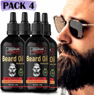 SKOOKUM 4X Beard Growth Oil Fast Essentials Helps Beard Faster & Thicker Beard  Hair Oil(120 ml)