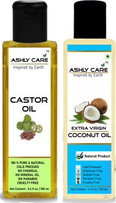 ashly care Pure Castor Oil & Coconut Oil - Controls hairfall - For Skin , Eyelashes Hair Oil(240 ml)