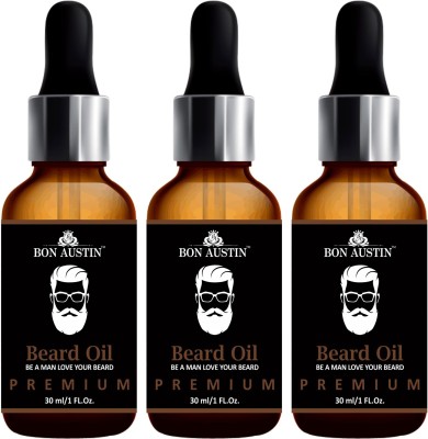 Bon Austin PREMIUM BEARD OIL- Enriched with Rose & Sandalwood oil For Fast Beard Growth Combo pack of 3 Bottles of 30 ml(90 ml) Hair Oil(90 ml)