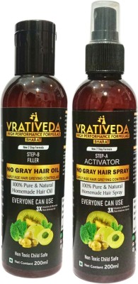 VRATIVEDA Natural No Gray Hair Oil & Spray Combo For Hair Growth & Damage Hair Hair Oil(400 ml)