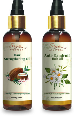 Siya Ayurveda Strengthening Ayurvedic Growth, Frizz Control + Anti-Dandruff Combo Hair Oil(200 ml)