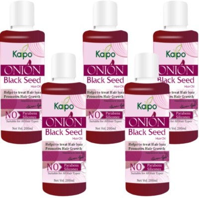 KAIPO Onion Black Seed Hair Hair Regrowth and Hair Fall Control (Pack of 5x200ml) Hair Oil(1000 ml)