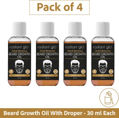 Radiant Glo Beard Growth Oil For Grooming, Strengthening & Nourishing | 30 ml x Pack of 4 Hair Oil(120 ml)