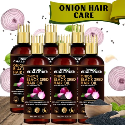 INDO CHALLENGE Onion Black Seed Hair Oil -WITH COMB & Controls Hair Fall - NO Mineral Oil Hair Oil(600 ml)