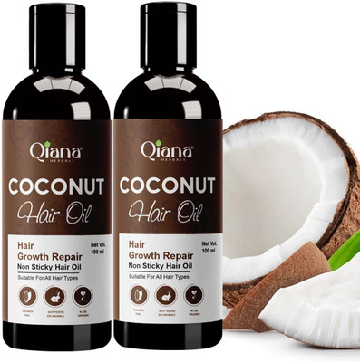 Qiana Coconut Hair Oil – Non-Greasy & Fast Absorbing - Pack of 2 Hair Oil(100 ml)