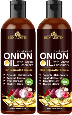 Bon Austin Premium ONION Herbal oil- For Hair Anti hair fall Enriched with Moroccan Argan oil and Rosemary oil Combo pack of 2 bottles of 100 ml(200 ml) Hair Oil(200 ml)