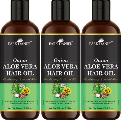 PARK DANIEL Premium Onion Aloe Vera Hair Oil Enriched With Vitamin E-For Conditioning and Smooth Hair Combo Pack 3 Bottle of 200 ml(600 ml) Hair Oil(600 ml)