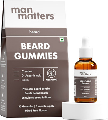 Man Matters Beard Oil In Serum & Beard Gummies Combo | Improves Beard Density & Nourishes Hair Oil(160 g)