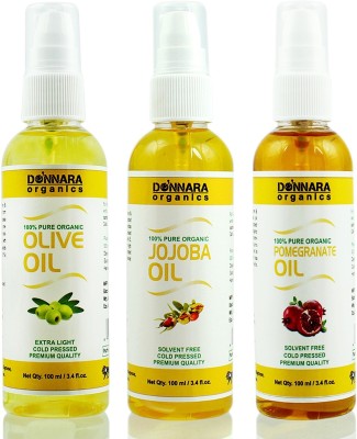 Donnara Organics Premium Olive oil, Jojoba oil & Pomegranate oil Combo pack of 3 bottles of 100ml(300 ml) Hair Oil(300 ml)