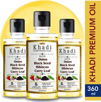 Namchi Natural KHADI Onion Black Seed Hibiscus Curry Leaf | Reduce Hair Fall | Herbal & Natural Hair Oil(360 ml)