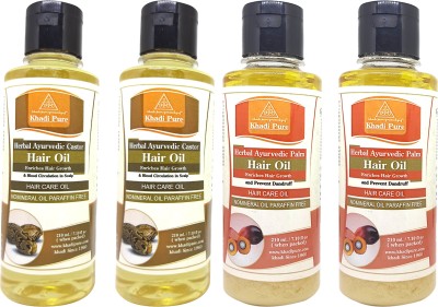 Khadi Pure herbal Castor SLS & Vitalising SLS Hair oil Pack of 4 (840ml) Hair Oil(840 ml)