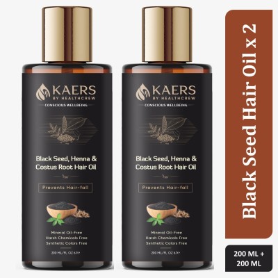 Kaers by Healthcrew Ayurvedic Hair Oil | Black Seed, Henna & Costus Roo | Pack of 2 (200ml + 200ml) Hair Oil(400 ml)
