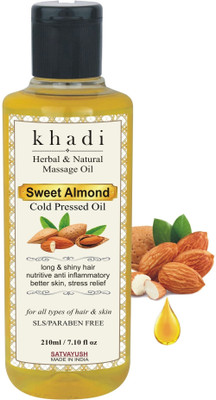 Satvayush Khadi Sweet Almond Oil For Hair & Body Massage Natural & Herbal Hair Oil(210 ml)