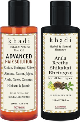 Satvayush Khadi Amla Reetha Shikakai Bhringraj Shampoo & Khadi ADVANCED HAIR SOLUTION Hair Oil(420 ml)