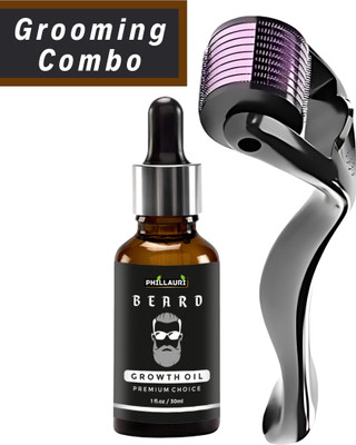 Phillauri Men Beard Oil and Derma Roller 0.5mm for Beard Growth & Thicker Beard Hair Oil(30 ml)