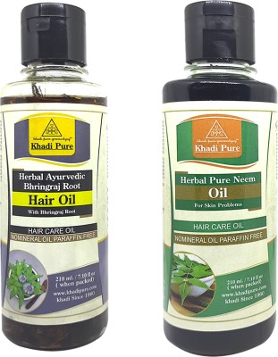 Khadi Pure Herbal Bhringraj Root SLS & Neem SLS Hair oil Pack of 2 (420ml) Hair Oil(420 ml)