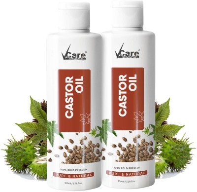 Vcare Cold Pressed Castor Oil for Hair Growth & Skin 100ml Arandi Oil (Pack of 2) Hair Oil(200 ml)