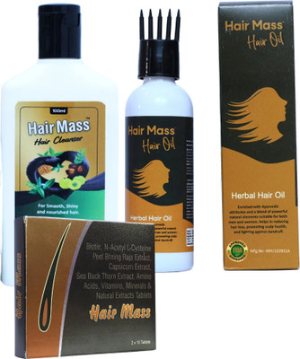 HAIR MASS Complete Hair Care Combo | Hair Oil 2*100ml, Shampoo2* 100ml & Tablets (60) Hair Oil(200 ml)