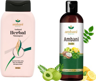 AMBANI HEALTH CARE Herbal Hair Shampoo and Oil for Hair Growth, Reduce Hair Fall - 200ML + 100ML Hair Oil(300 ml)