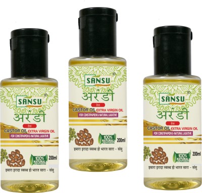 SANSU HEALTH CARE Castor Oil For Hair Anti Hair Fall & Dandruff 200ml X 3 Hair Oil(600 ml)