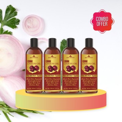 Bon Austin Red Onion Oil- For Hair Regrowth & Anti Hair Fall Combo pack of 4 bottles of 60 ml(240 ml) Hair Oil(240 ml)