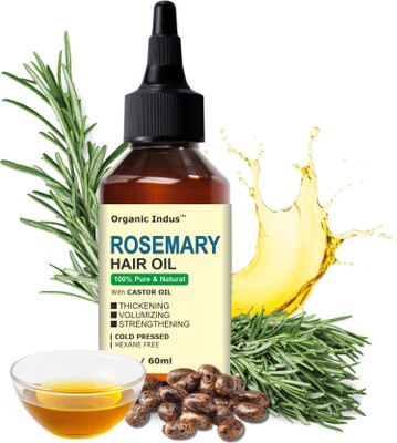 Organic Indus Rosemary Hair Oil with Castor Oil for Hair Growth, Skin Nourishment | 60ml Hair Oil(60 ml)