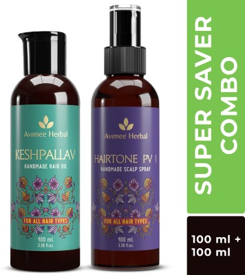 Avimee Herbal Keshpallav Oil (100ml) & Hairtone PV1 Spray (100ml) | Hair Fall Control Hair Oil(200 ml)