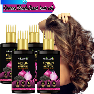Phillauri Black Seed Onion - WITH COMB APPLICATOR (60ML) Pack of 4 Hair Oil(240 ml)
