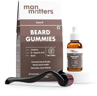 Man Matters Ultimate Beard Growth Kit | Beard Serum, Beard Gummies & 0.5mm Derma Roller Hair Oil(160 ml)