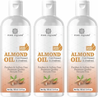 Pink Square Premium Almond Herbal Hair Oil ( Non-Sticky) - For Strong and Shiny Hair Combo Pack of 3 Bottle of 100ml (300ml) Hair Oil(300 ml)