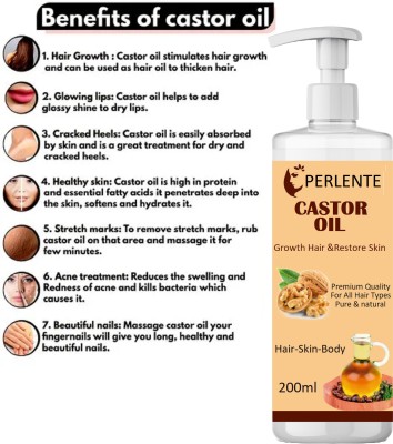 PERLENTE Hair Growth, Stronger Hair, Skin Care, Nails Castor  Hair Oil(200 ml)