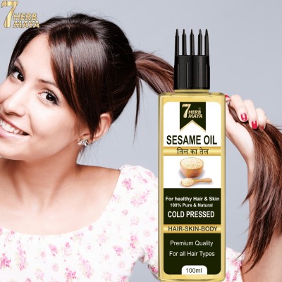 7Herbmaya Cold Pressed Sesame Oil for Hair Growth, Skin Care, Nail, Eyebrow Til Tel Hair Oil(100 ml)