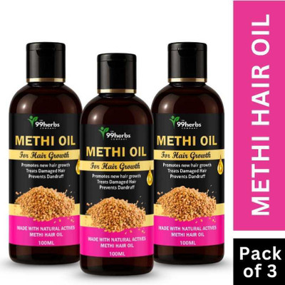 The 99 Herbs Company 99HERBS Methi Oil 100ml – Pack of 3 | Natural Hair Growth & Anti-Hair Fall Oil Hair Oil(100 ml)