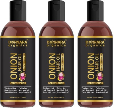 Donnara Organics ONION Herbal Hair oil- For Hair Regrowth, Anti hair fall, Dandruff Control & Thickens the thin hair Combo pack of 3 bottles Hair Oil(300 ml)